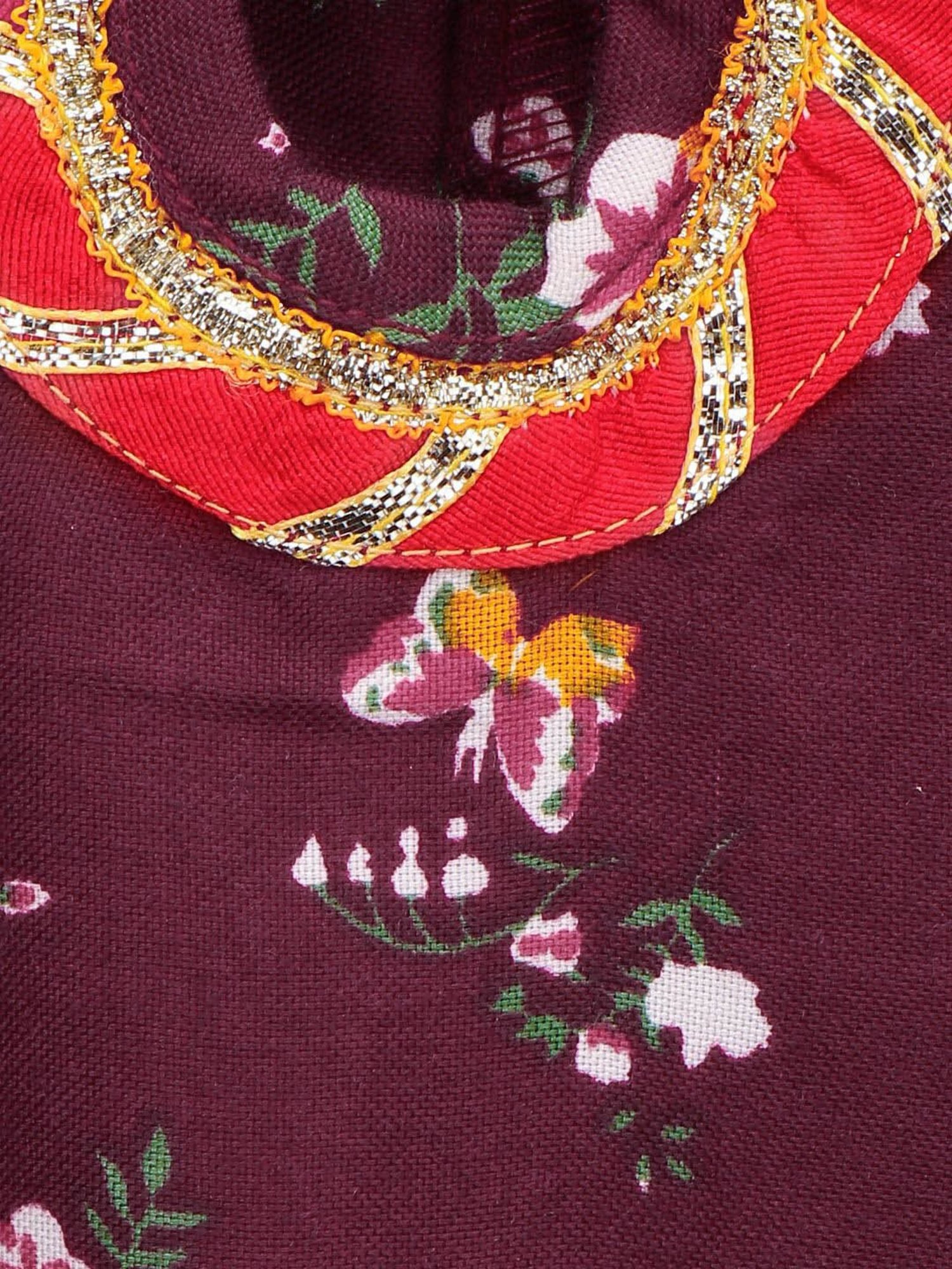 LilPicks Kids Maroon Floral Print Jumpsuit