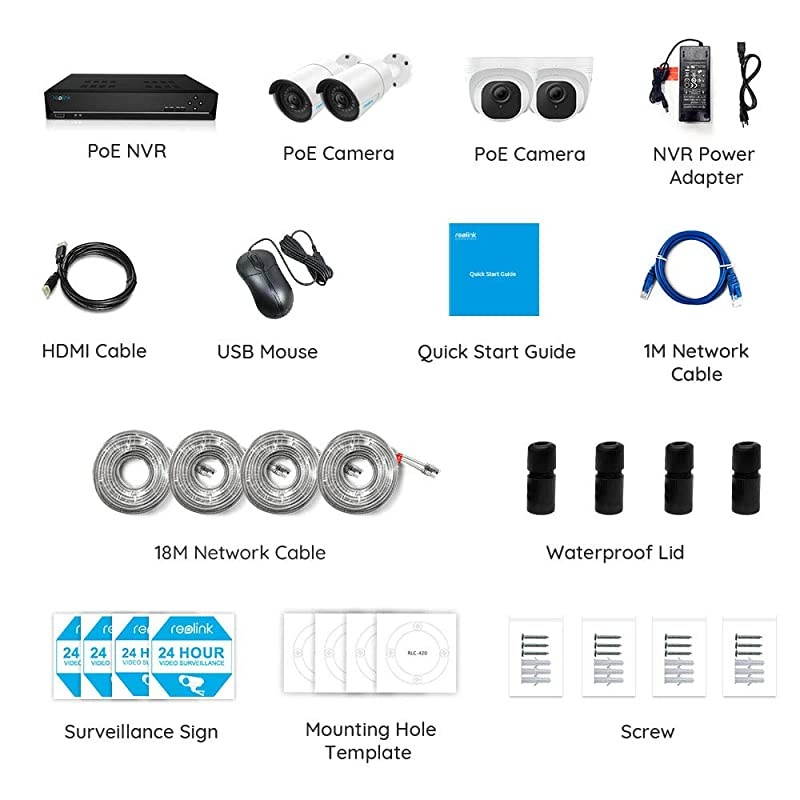 8CH 5MP PoE Home Security Camera System, 4pcs Wired 5MP Outdoor PoE IP Cameras, 8MP/4K 8-Channel NVR with 2TB HDD for 24/7 Recording