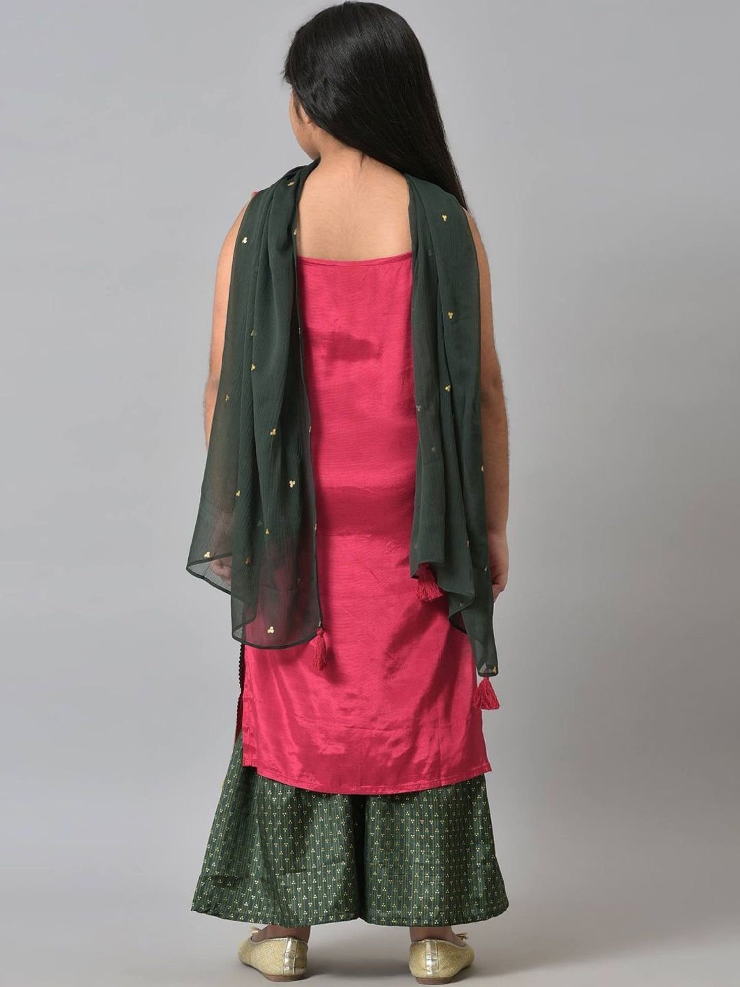 Aurelia Kids Pink & Green Embroidered Kurta Set