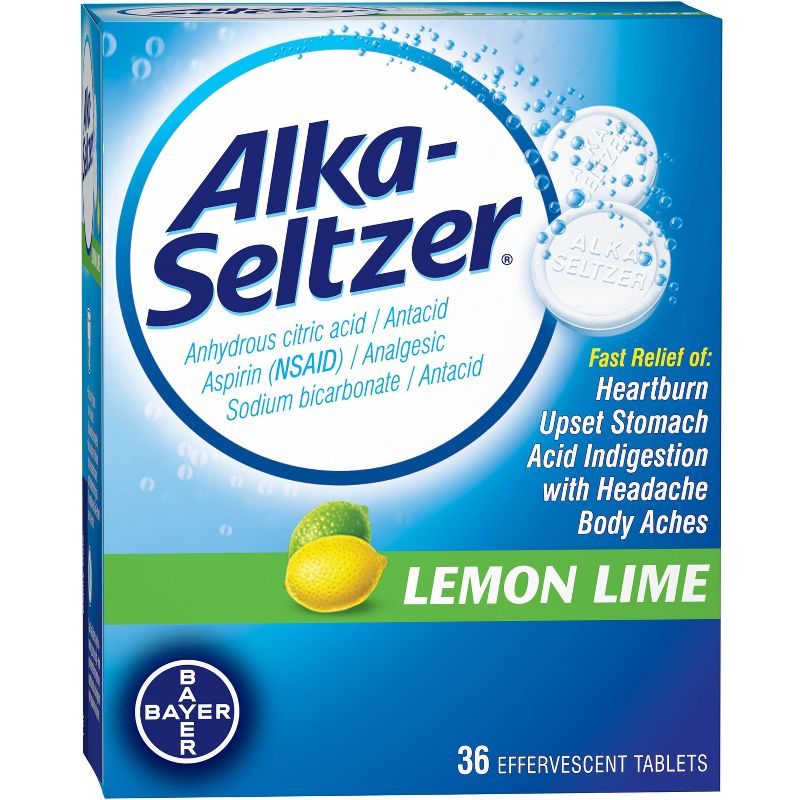 Alka Seltzer Antacid & Pain Relief Lemon Lime Tablets -Aspirin (NSAID)-36ct