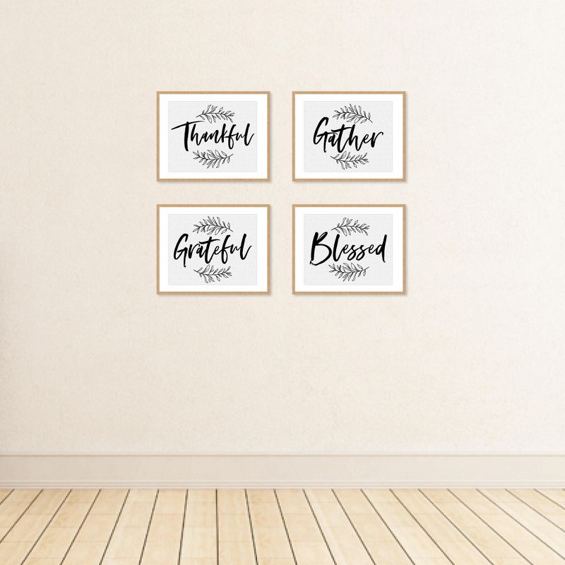 Big Dot of Happiness Thankful Gather Grateful Blessed - Unframed Fall Decor Linen Paper Wall Art - Set of 4 - Artisms - 8 x 10 inches