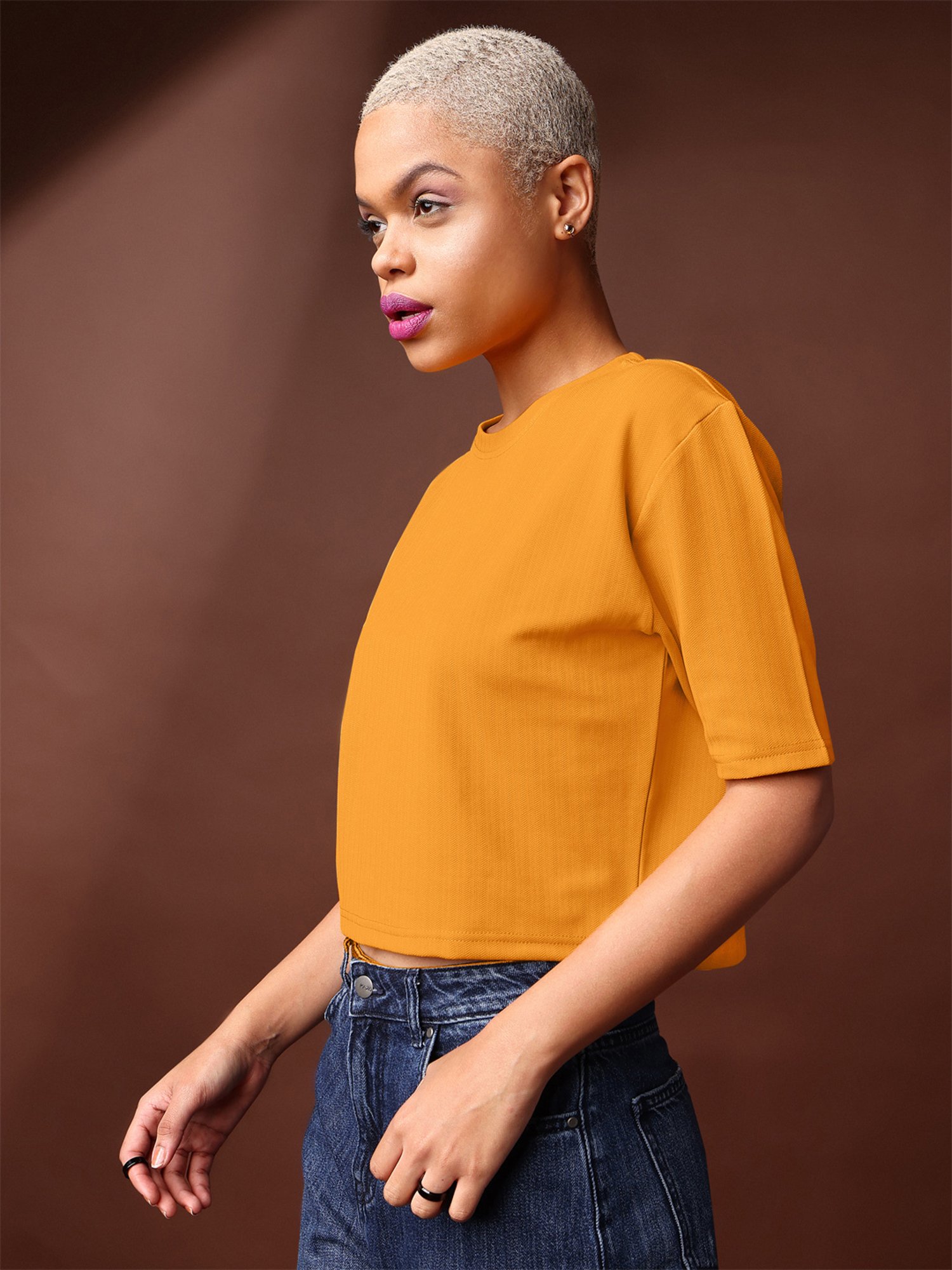 PURVAJA Yellow Regular Fit Crop Top