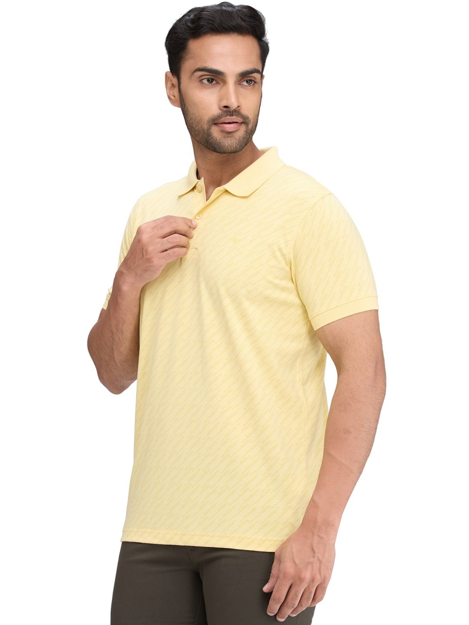 Park Avenue Yellow Slim Fit Printed Polo T-Shirt
