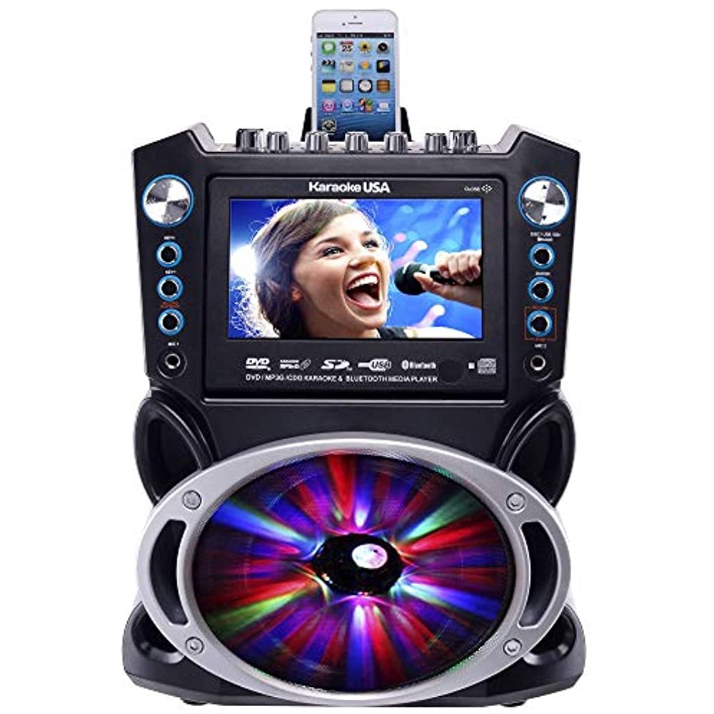 KARAOKE USA GF842 DVD/CD+G/MP3+G Bluetooth(R) Karaoke System with 7" TFT Color Screen & LED Sync Lights
