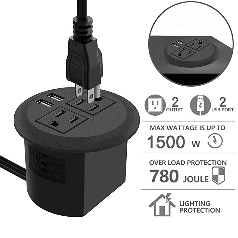 Power Grommet with USBRecessed Power Socket with 2 AC Outlets and 2 USB Charging Ports Desk Grommet Outlet 3in Holefor Kitchen TableConference Room Outlet