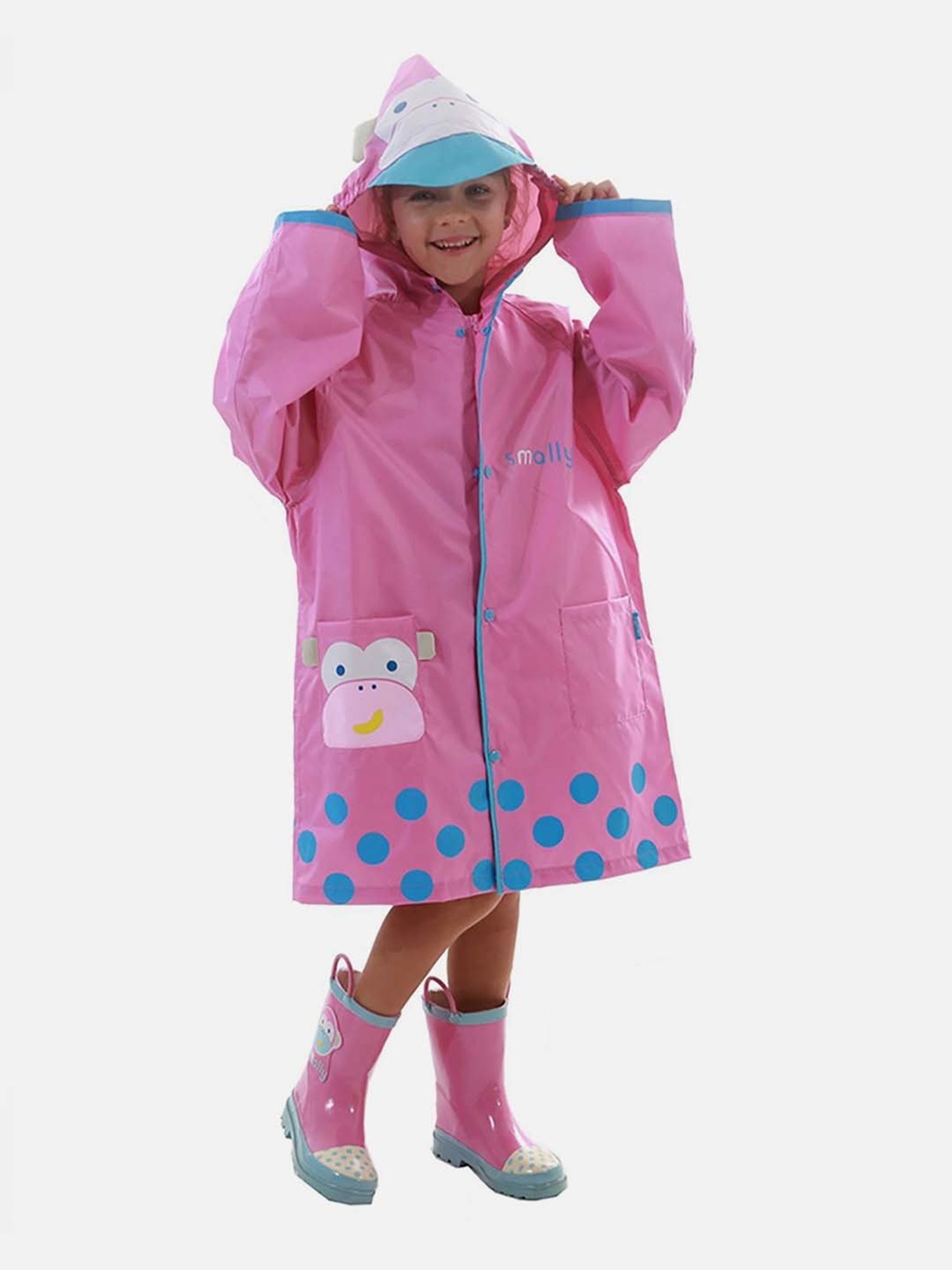 Little Surprise Box Kids Pink Printed Full Sleeves Raincoat