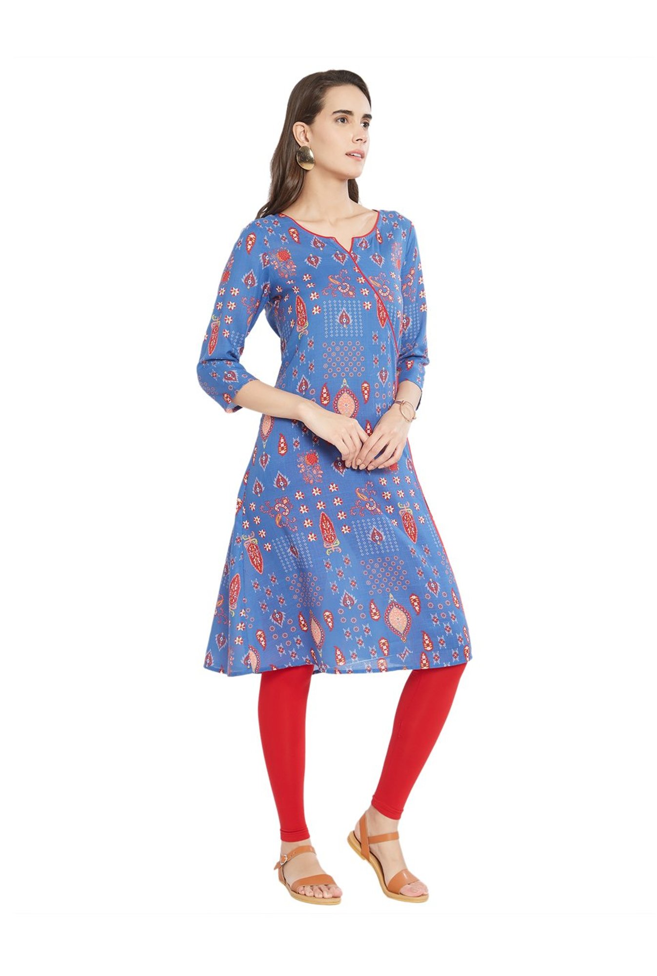Fusion Beats Blue Printed A Line Kurti