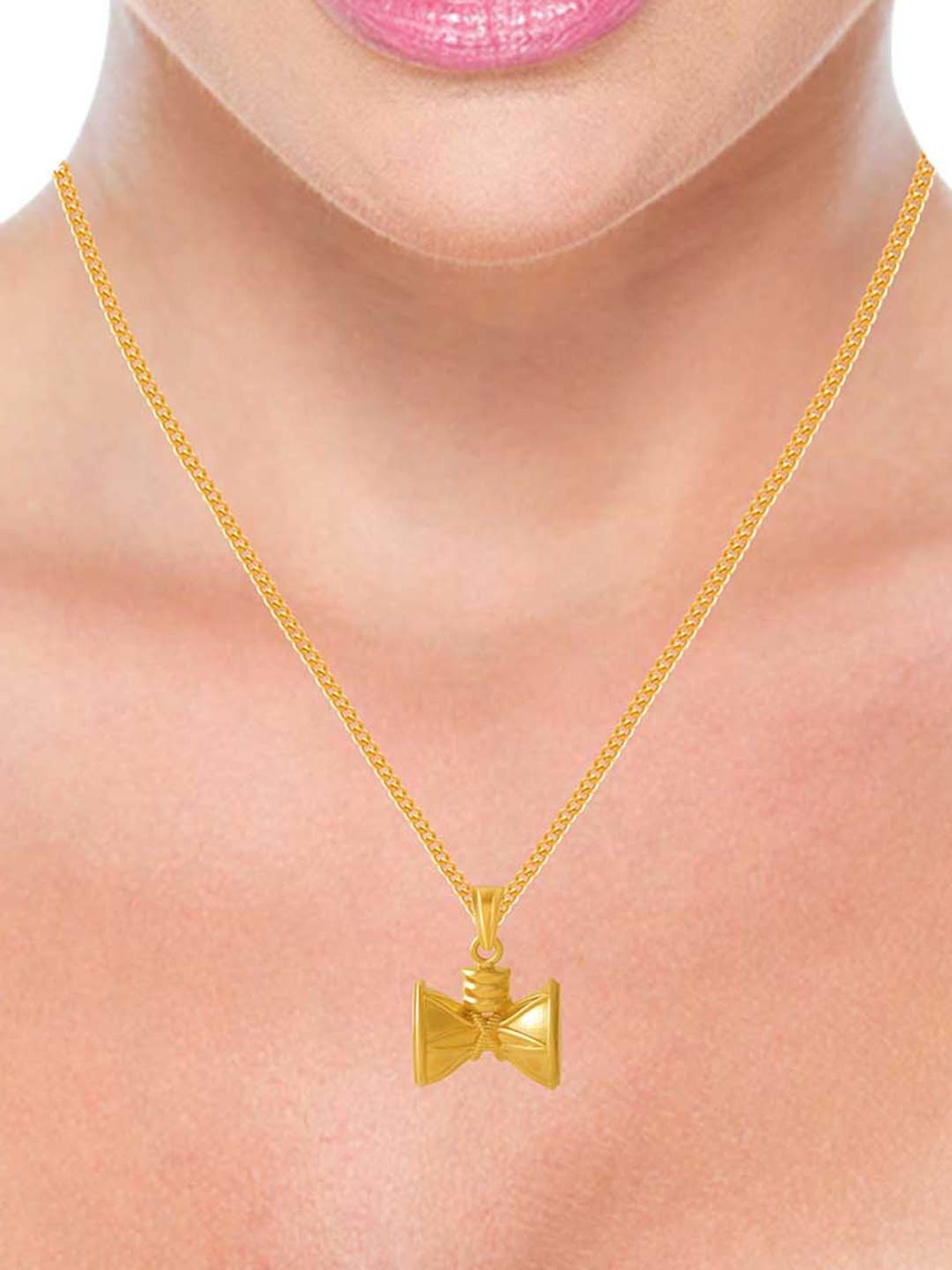 P.C. Chandra Jewellers 14k Yellow Gold Dumru Designed Pendant for Women & Girls