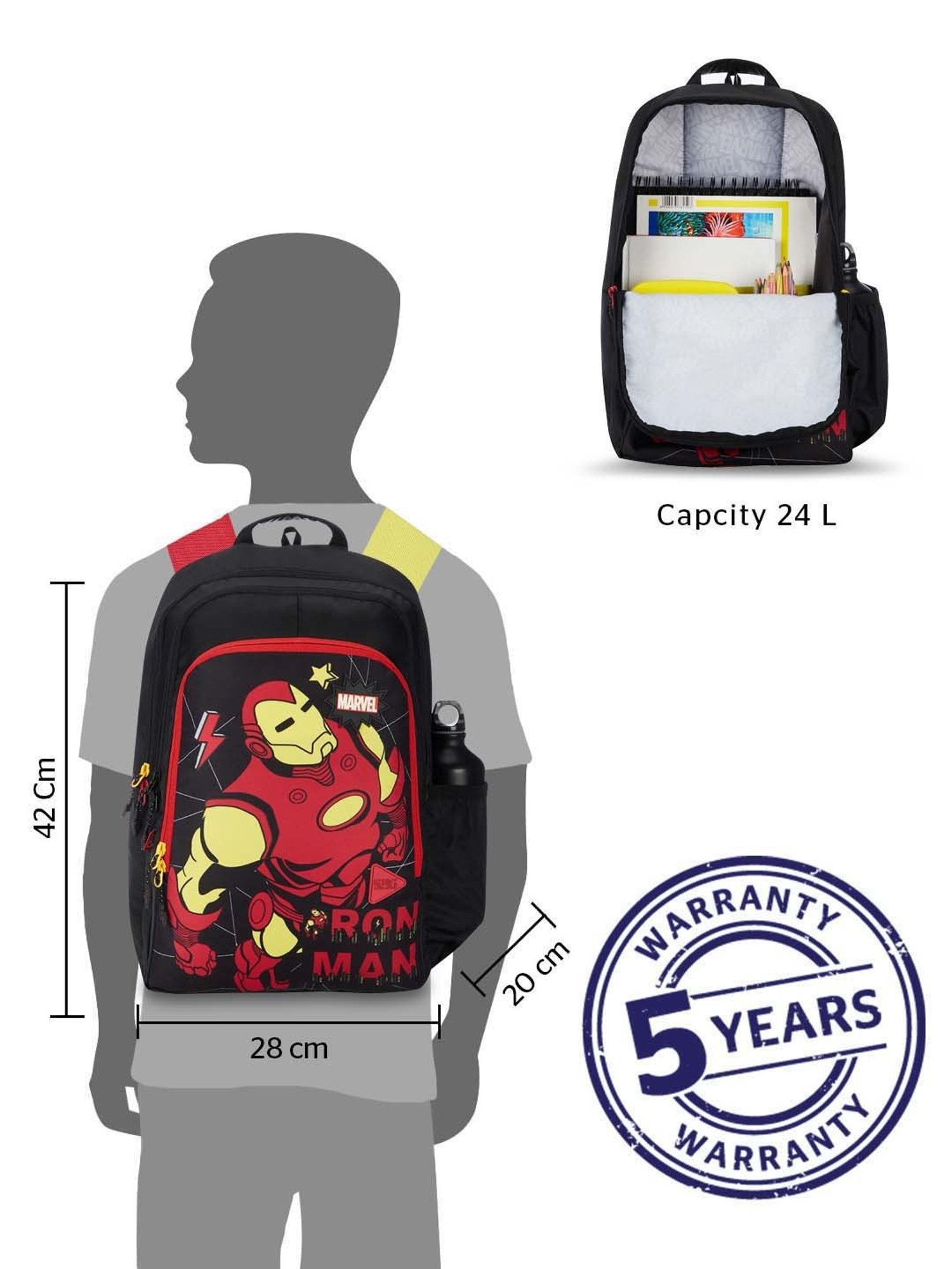 Wiki 24 Ltrs Black Medium Backpack