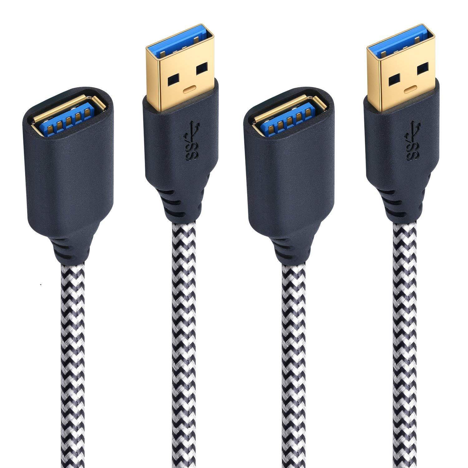 USB 3.0 Extension Cord, Besgoods 2-Pack Braided 6ft USB Extension Cable - A Male to A Female Extender Cable for Mouse, USB Flash Drive, Keyboard, Printer and more, White