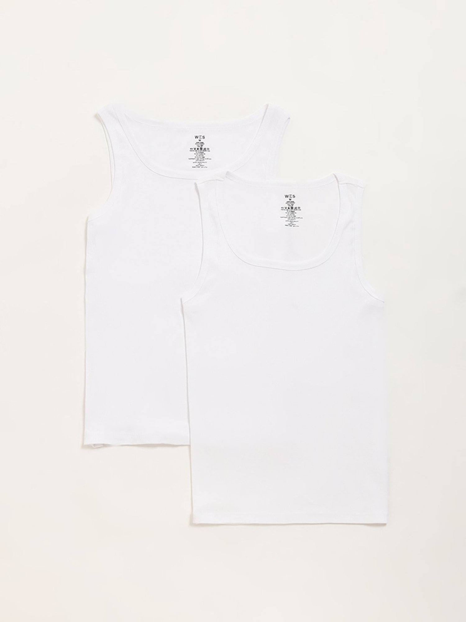 WES Lounge by Westside White Ribbed Cotton Vests - Pack of 2