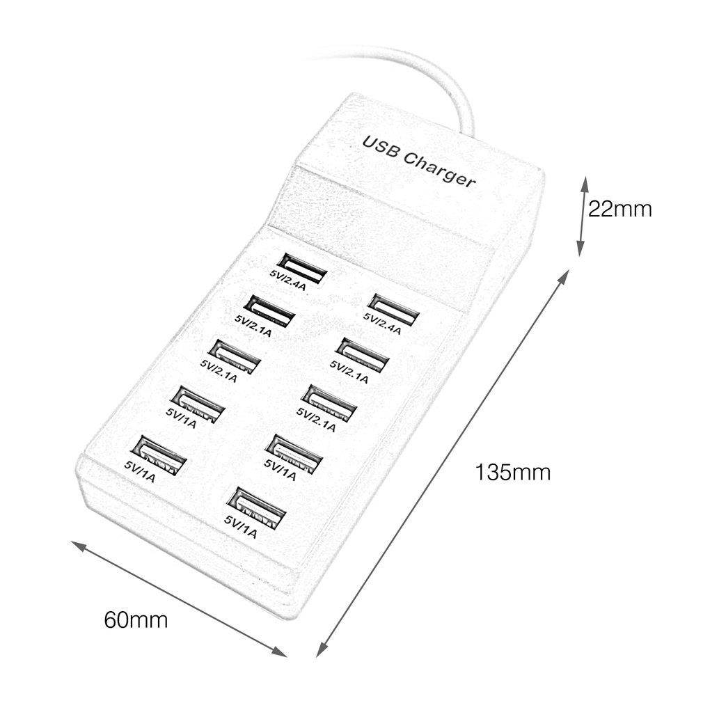 10 Ports USB Charger 5V 12A Fast Charger AC Power Adapter For Tablet Phone