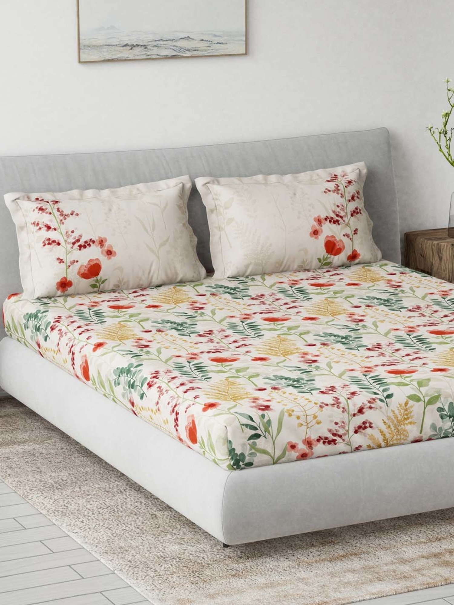 Ddecor Live beautiful Primary Red 144 TC Cotton Queen Bedsheet with 2 Pillow Covers