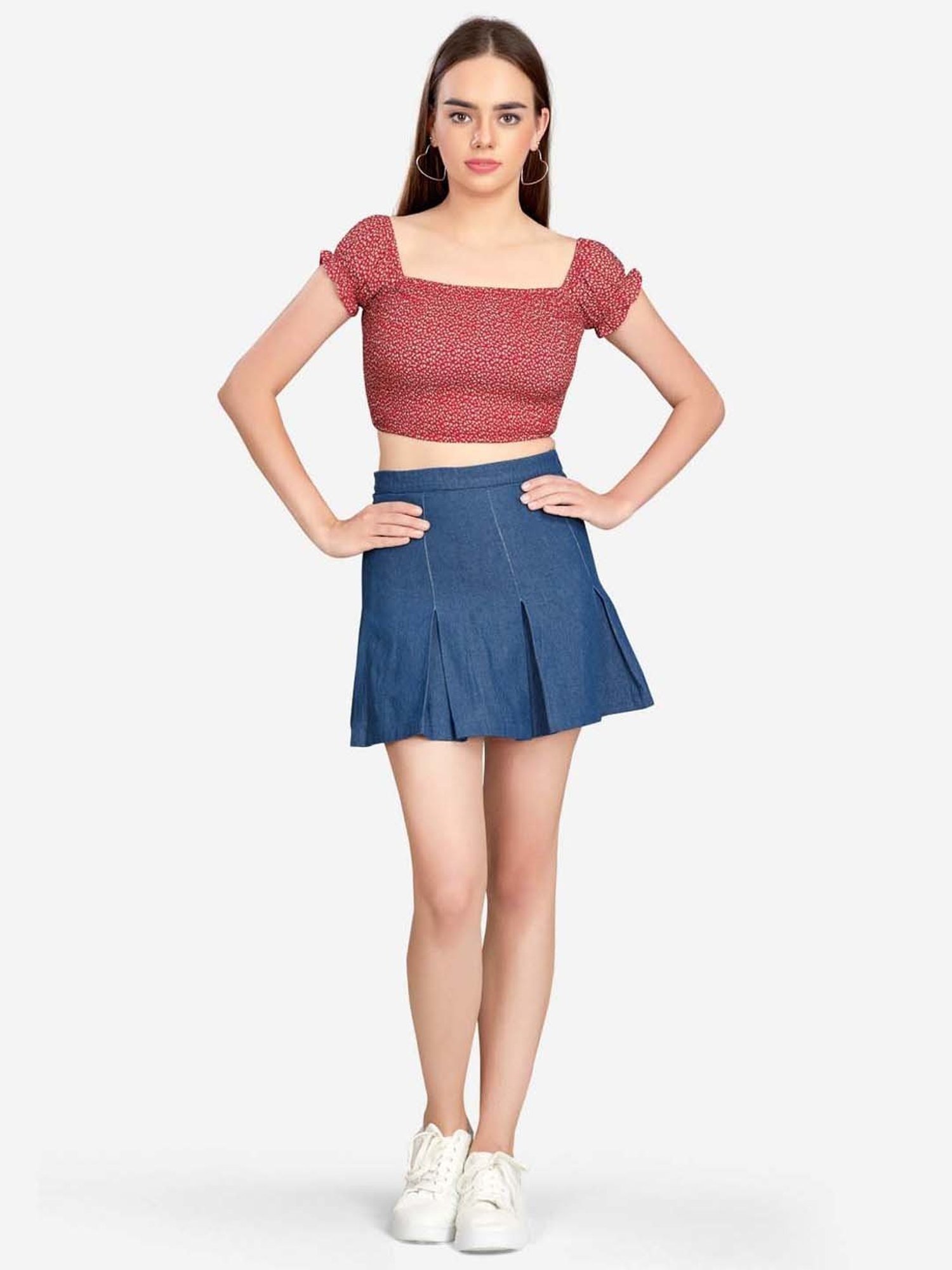 VASTRADO Red Floral Print Crop Top