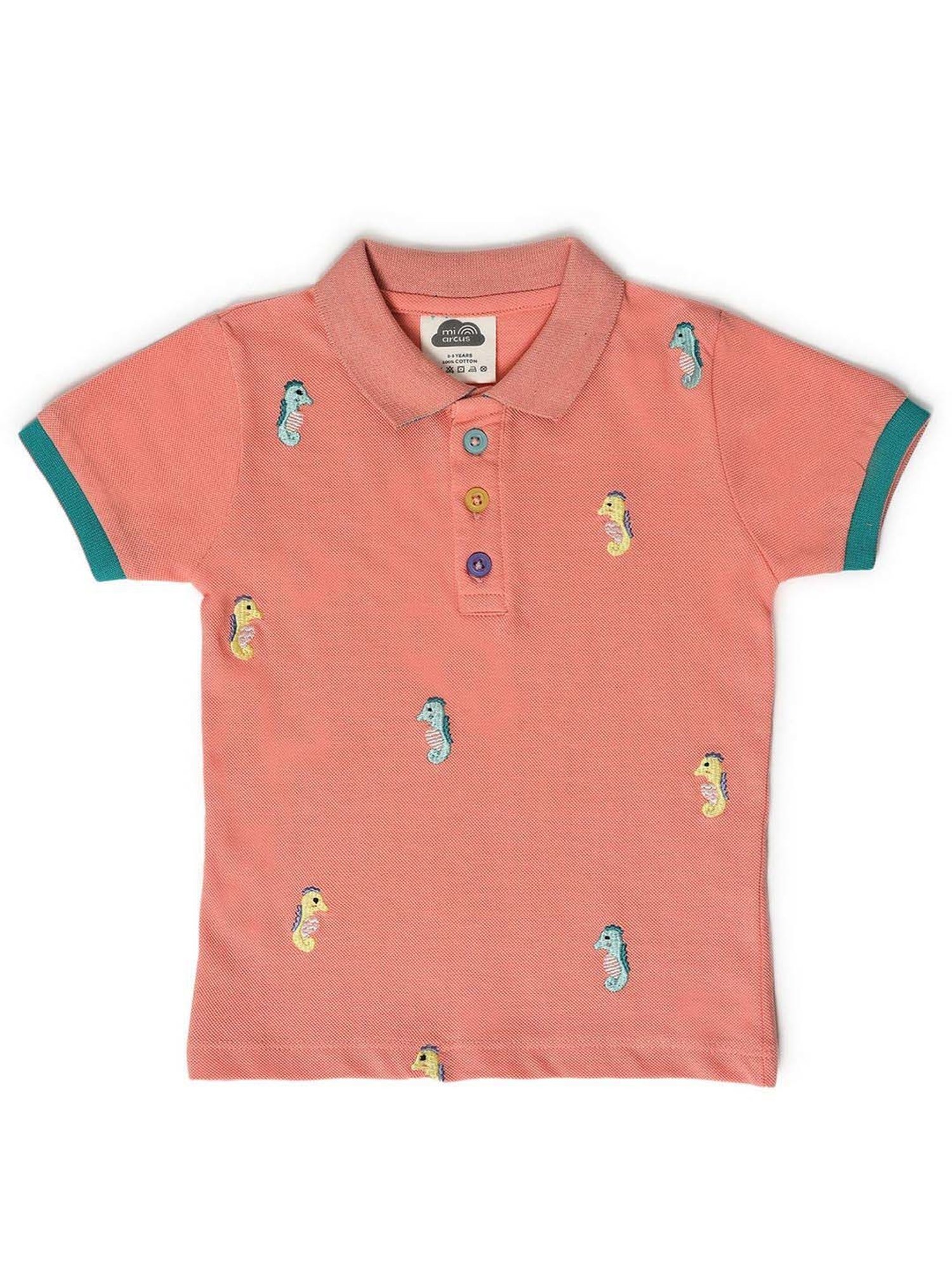 MiArcus Kids Peach Cotton Printed Polo T-Shirt