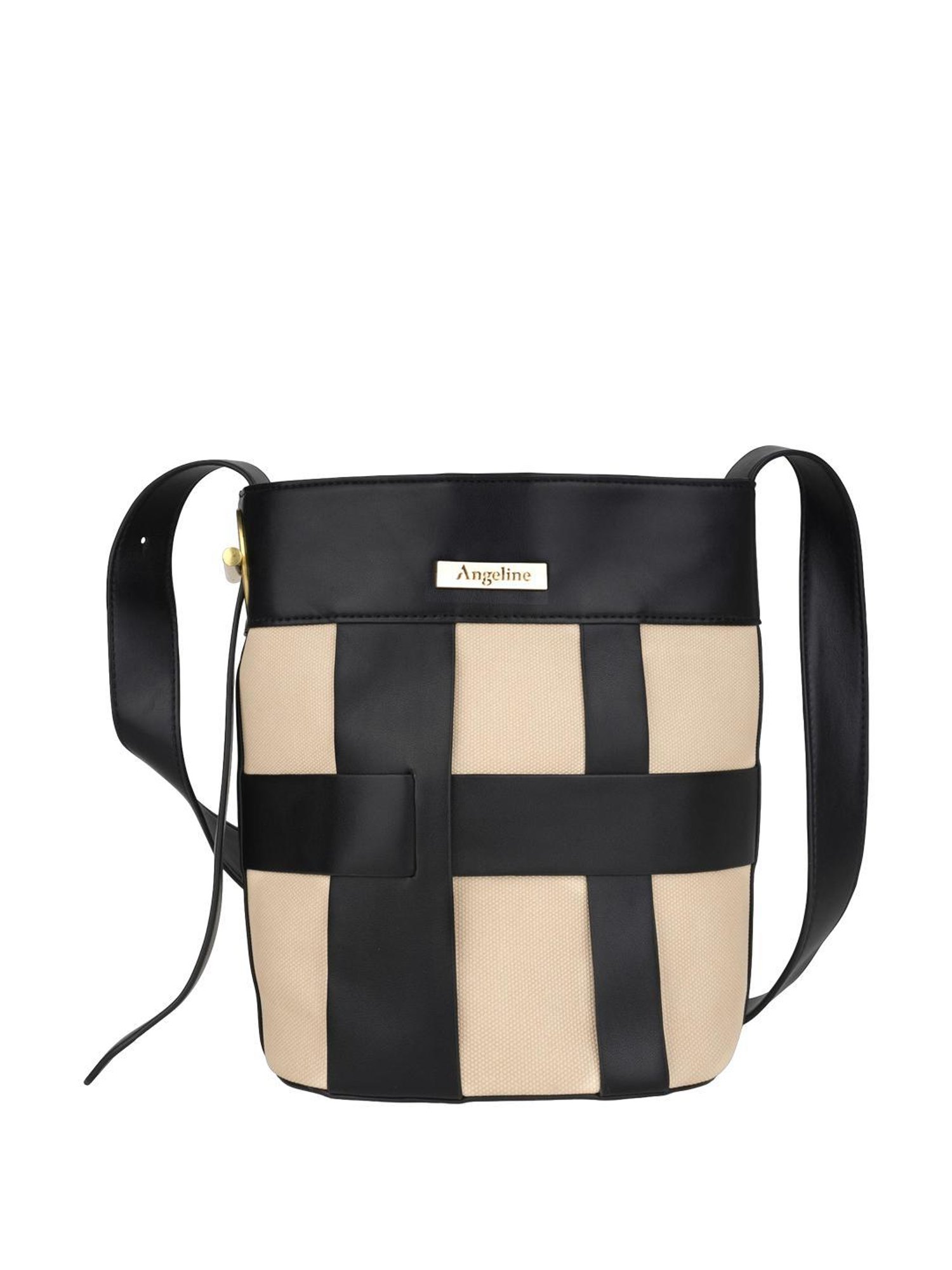 Angeline Black Paneled Medium Tote Handbag