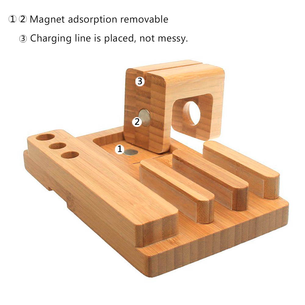 Mignova Multiple Devices Charging Dock Station,Bamboo Wood Stand iPhone Charging Dock with 3 X Phone & Tablet Holders 1 X Watch Holder 3 X Pen Holders for Smartphone,Tablet,Watch,Pen