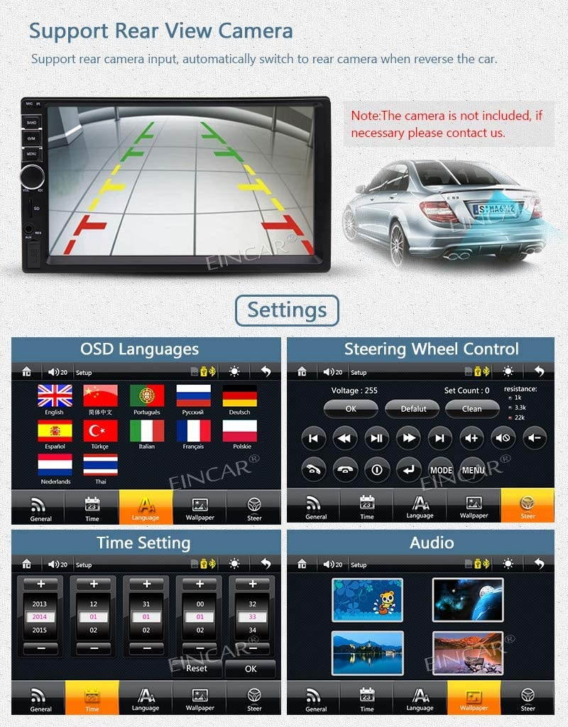 Double Din Car MP5 Player-7 inch Capacitive Touch Screen 2 din Car Radio Stereo,Compatible with Bluetooth TF USB FM MP3 Backlight Adjustment Auxiliary Input