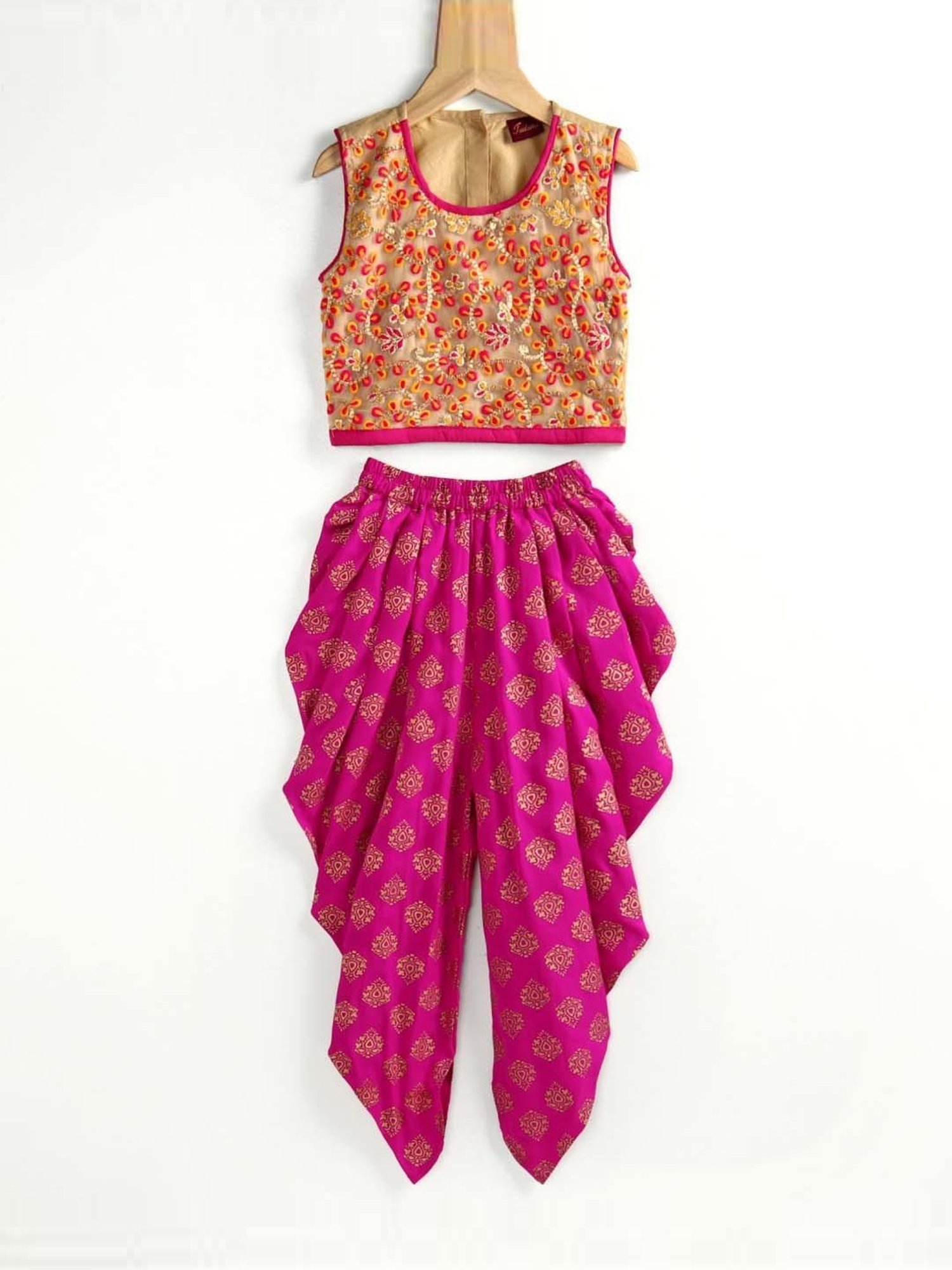 TWISHA Kids Beige & Lilac Embroidered Top Set