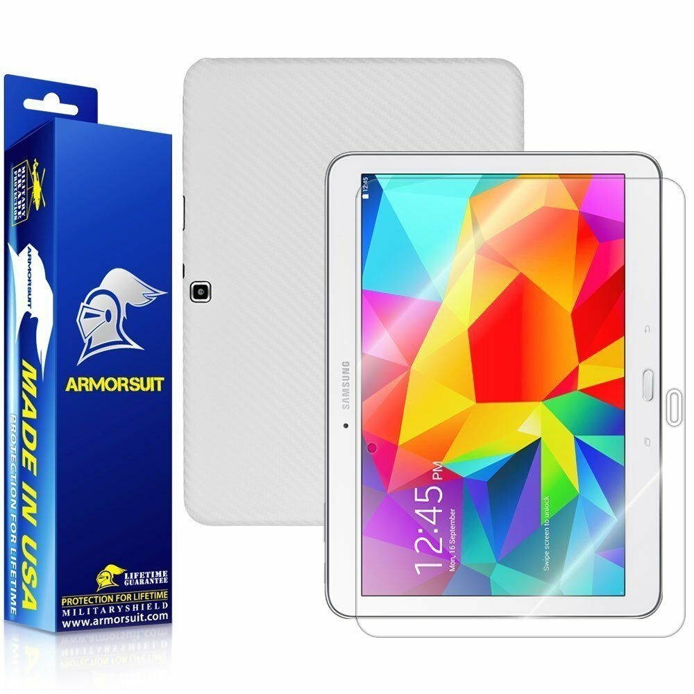 ArmorSuit MilitaryShield Samsung Galaxy Tab 4 10.1 Screen + White Carbon Skin