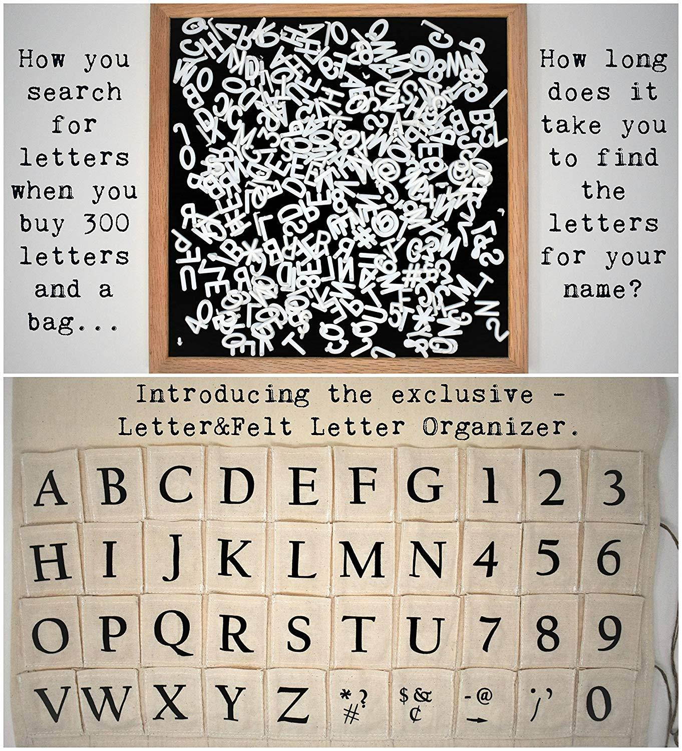 Premium 12x12 Letter Board with Letter Organizer - Changeable Black Felt Vintage Letter Board Sign by Letter&Felt