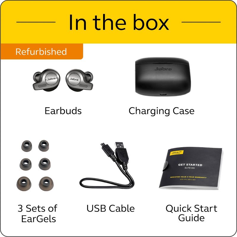 Jabra Elite 65t Titanium Black True Wireless Earbuds (Manufacturer Refurbished)