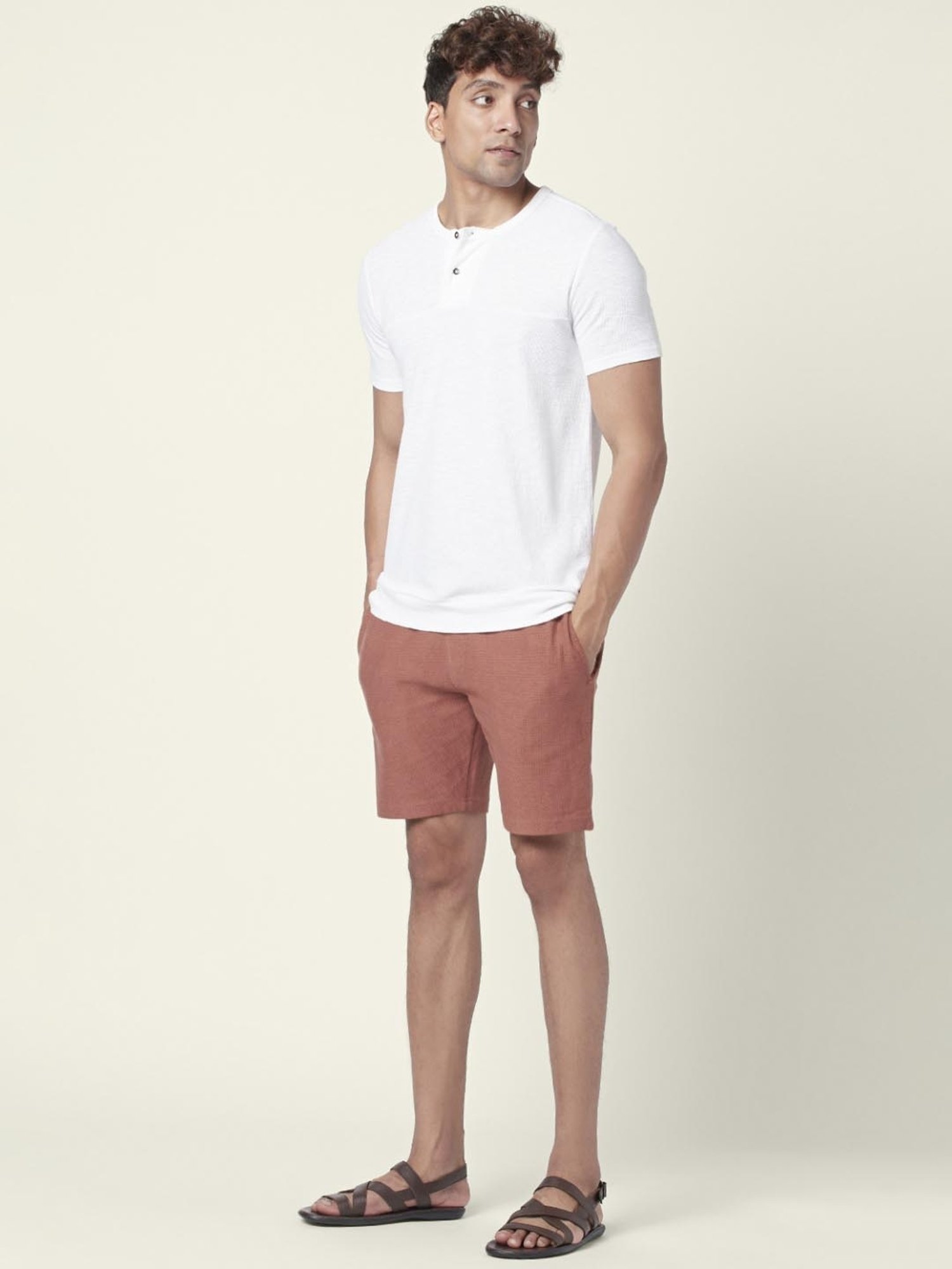 7 Alt By Pantaloons Chestnut Cotton Slim Fit Shorts