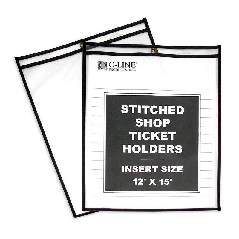 C-Line Stitched Shop Ticket Holders, Both Sides Clear, 12 x 15 Inches, 25 per Box (46125)