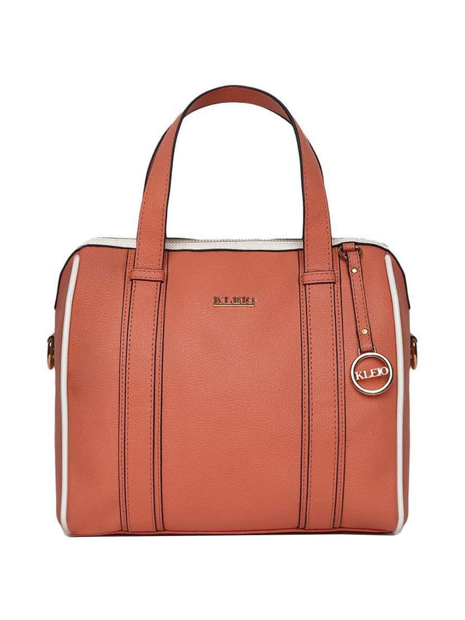 KLEIO Peach Solid Medium Bowler Handbag