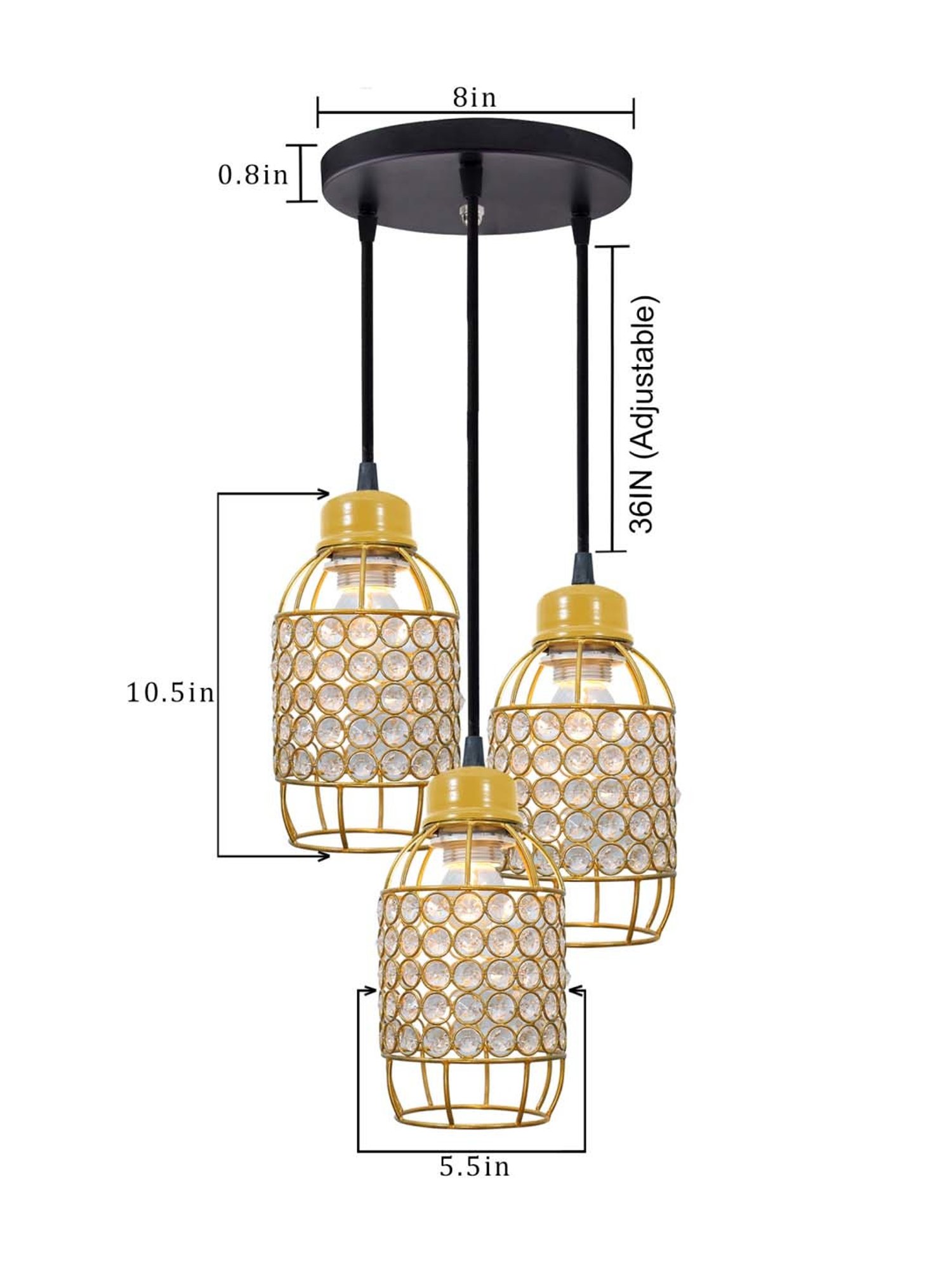 Homesake Gold Metal 3-Lights Round Cluster Chandelier Half Capsule Hanging Light