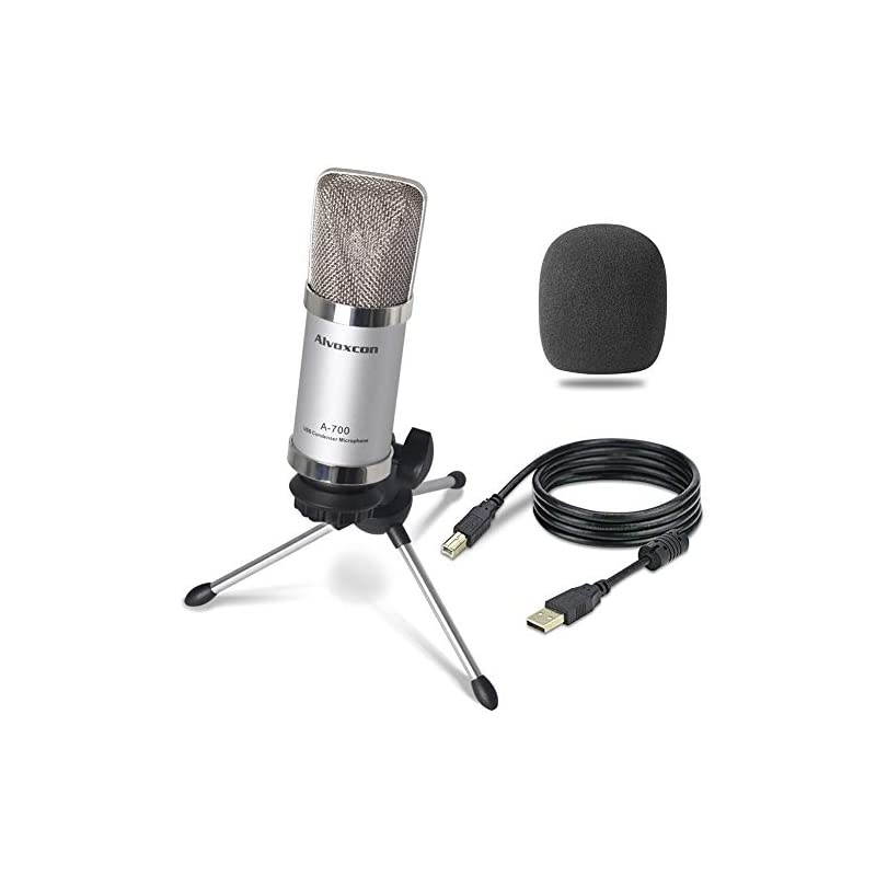 USB Microphone  Unidirectional Condenser Mic for Computer PC MacWindows Podcasting Vlog YouTube Studio Recording Skype Stream Voice Over Vocal Dictation with Desktop Tripod Stand