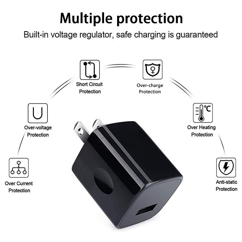 USB Wall Charger, Charger Block,  3-Pack One Port Wall Charger Box Cube Brick USB Plug Power Adapter for iPhone 11/Xs/XR/X/8/7/6 Plus, Samsung GalaxyS10 S10e S9 S8, Moto, LG, Nexus, Android