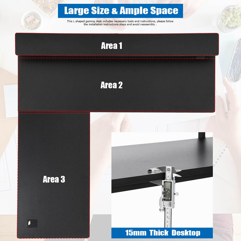 Computer Desk Gaming Desk L Shaped Desk Office Desk Study Writing Desk Kids Girl Simple Modern Ergonomic Racing Style PC Desk,Black