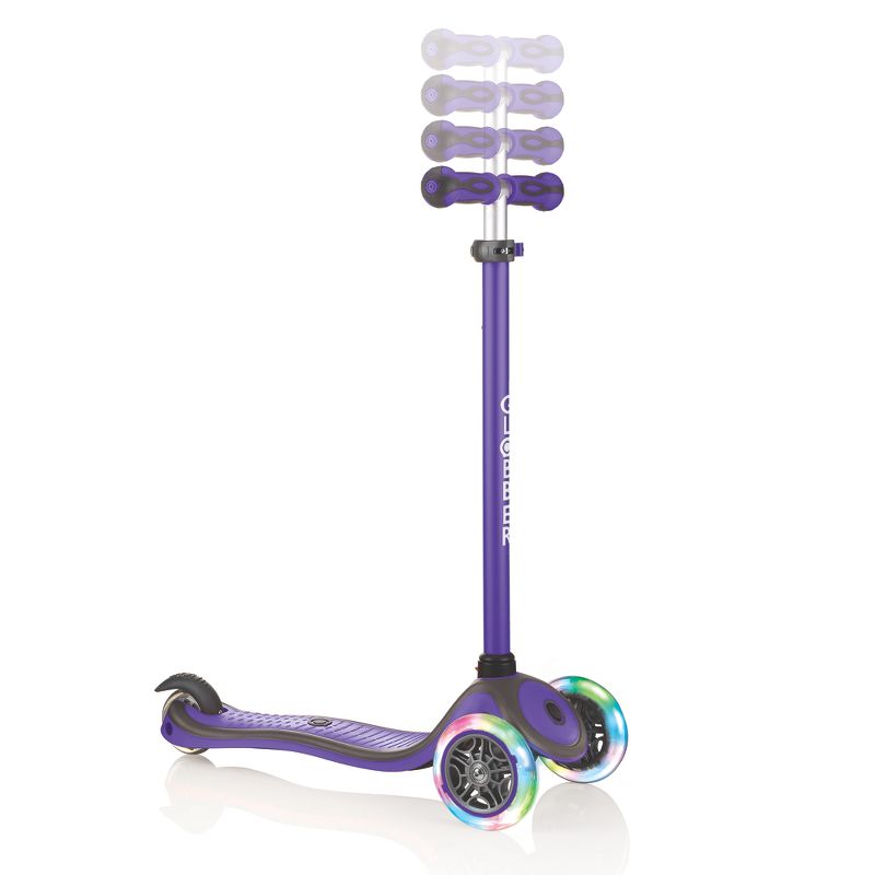 Globber V2 3-Wheel Kids Kick Scooter with LED Light Up Wheels and Adjustable Height and Comfortable Grips for Boys and Girls, Purple