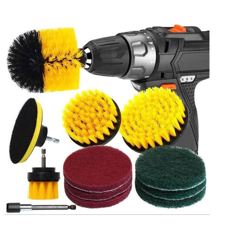 12 Pcs Drill Brush Attachment Set For Cleaning - Power Scrubber, Drill Brush Pad Sponge Kit With Extend Attachment, For Cleaning Bathrooms, Kitchens
