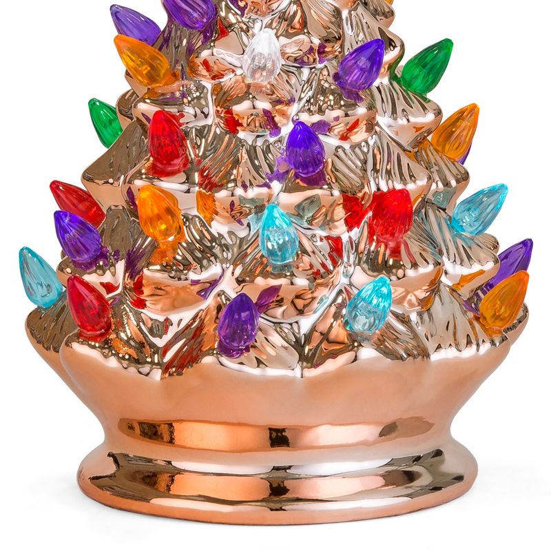 Best Choice Products 9.5in Pre-Lit Hand-Painted Ceramic Tabletop Christmas Tree w/ Lights, 3 Star Toppers - Rose Gold