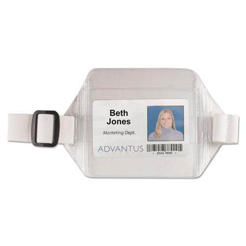 Advantus Arm Badge Holder - Horizontal - Vinyl - 12 / Box - White, Clear  AVT75418