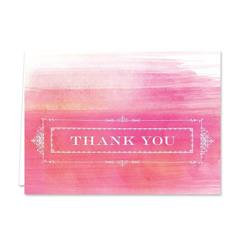 Ombre Watercolor Thank You Note Card Assortment Pack - Set of 36 cards - 6 designs blank inside - with white envelopes (53806)