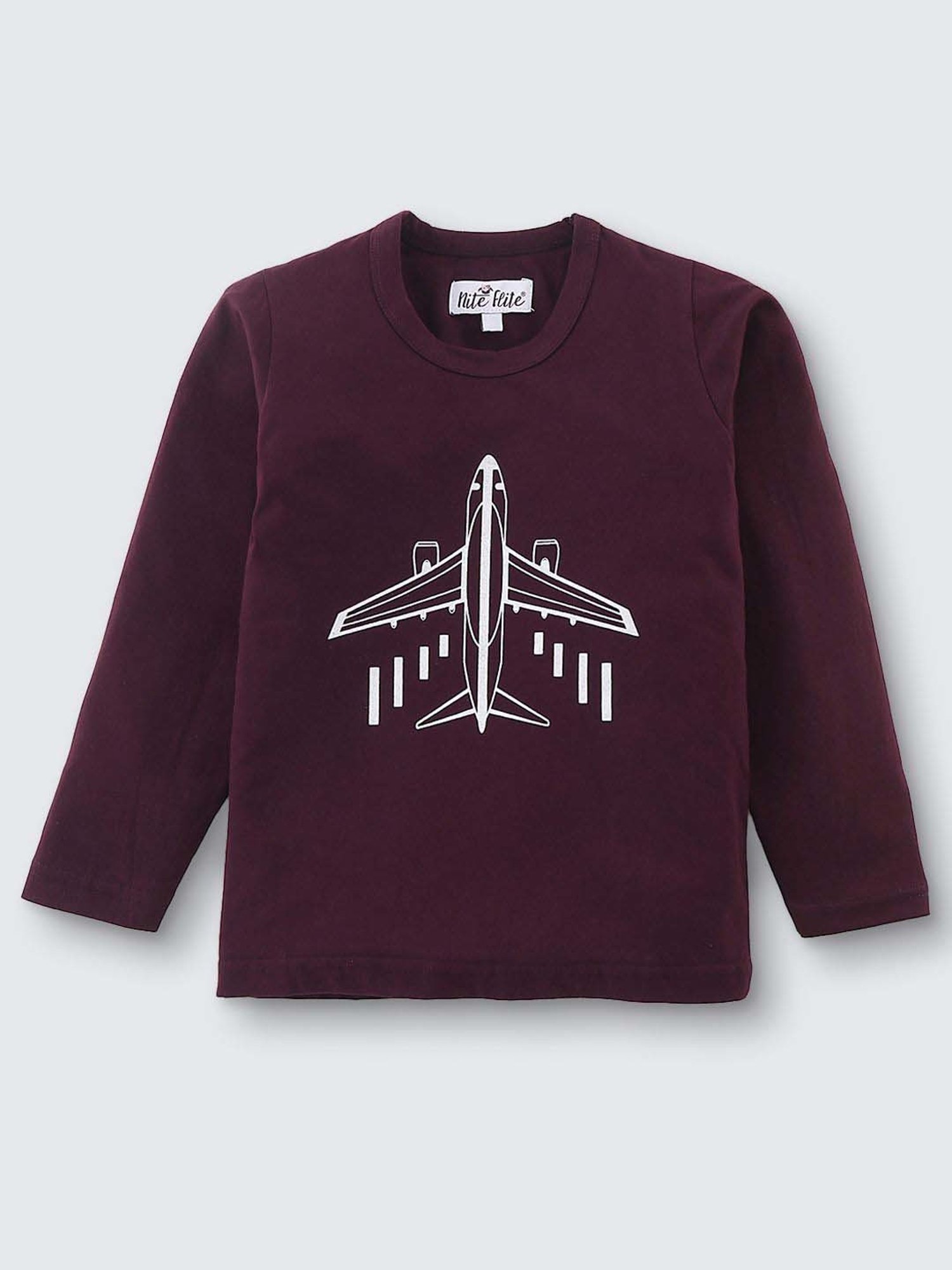 Nite Flite Boys Maroon & Navy Cotton Printed Full Sleeves T-Shirt Set