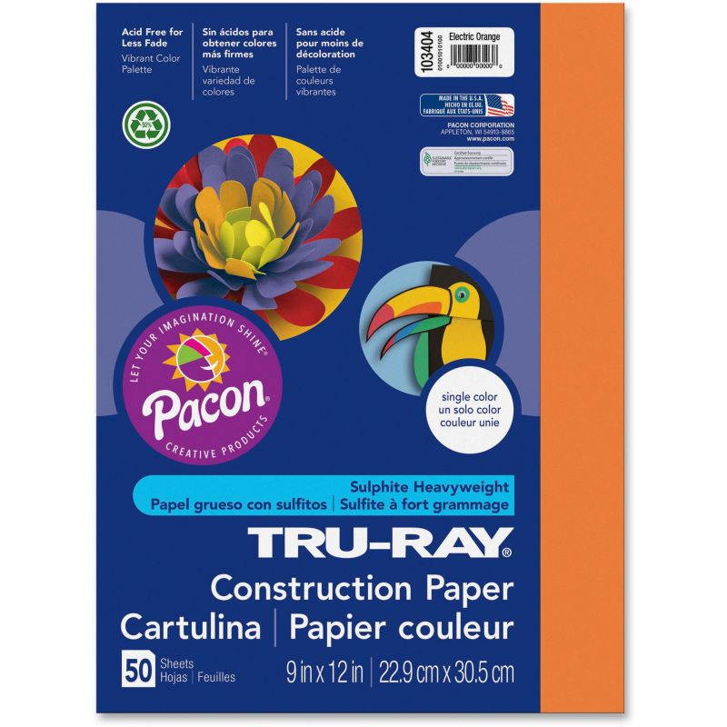 Pacon Construction Paper 76lb 9"x12" 50/PK Elec Orange 103404