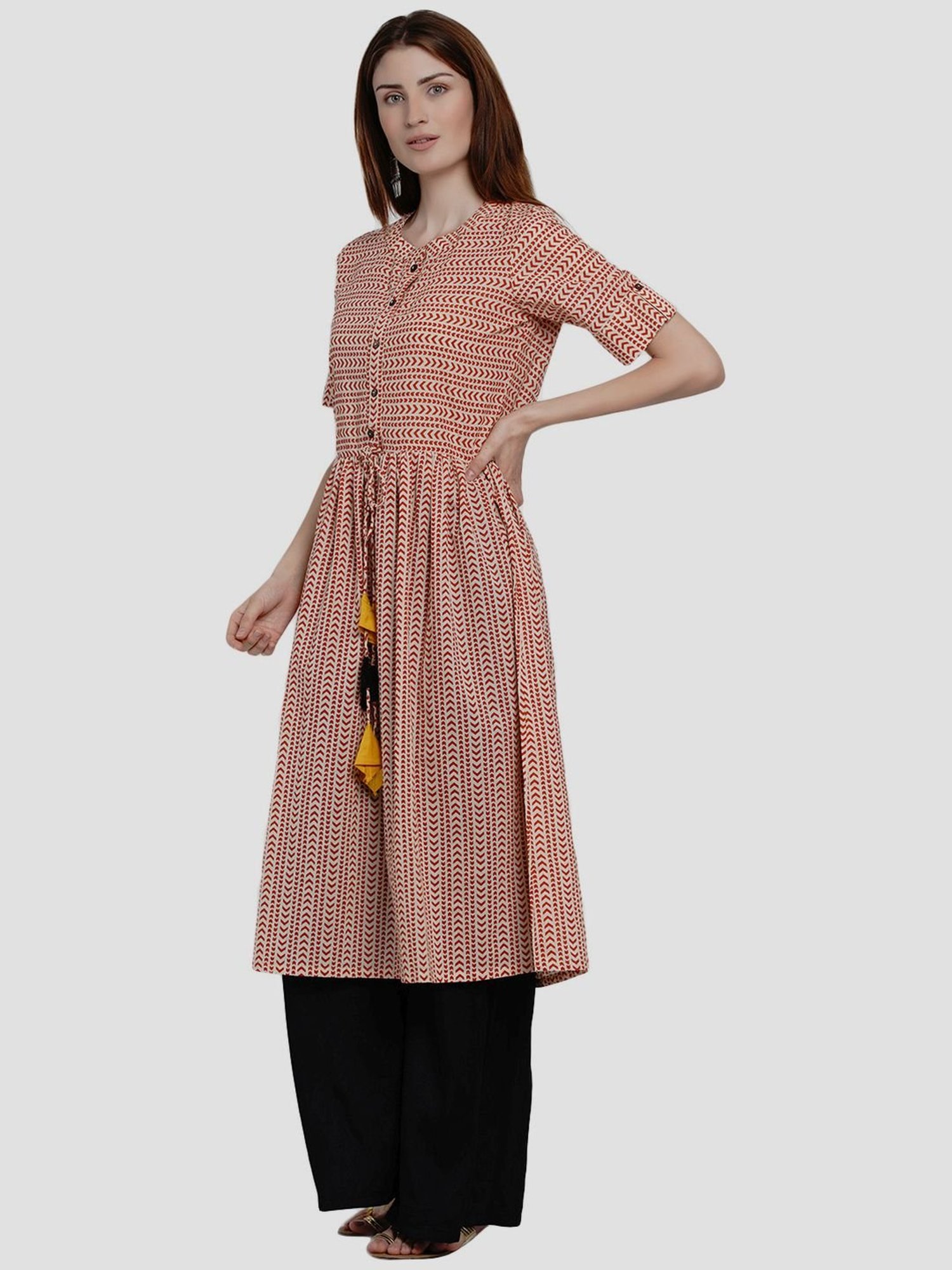 Women Republic Beige Cotton Printed A Line Kurta