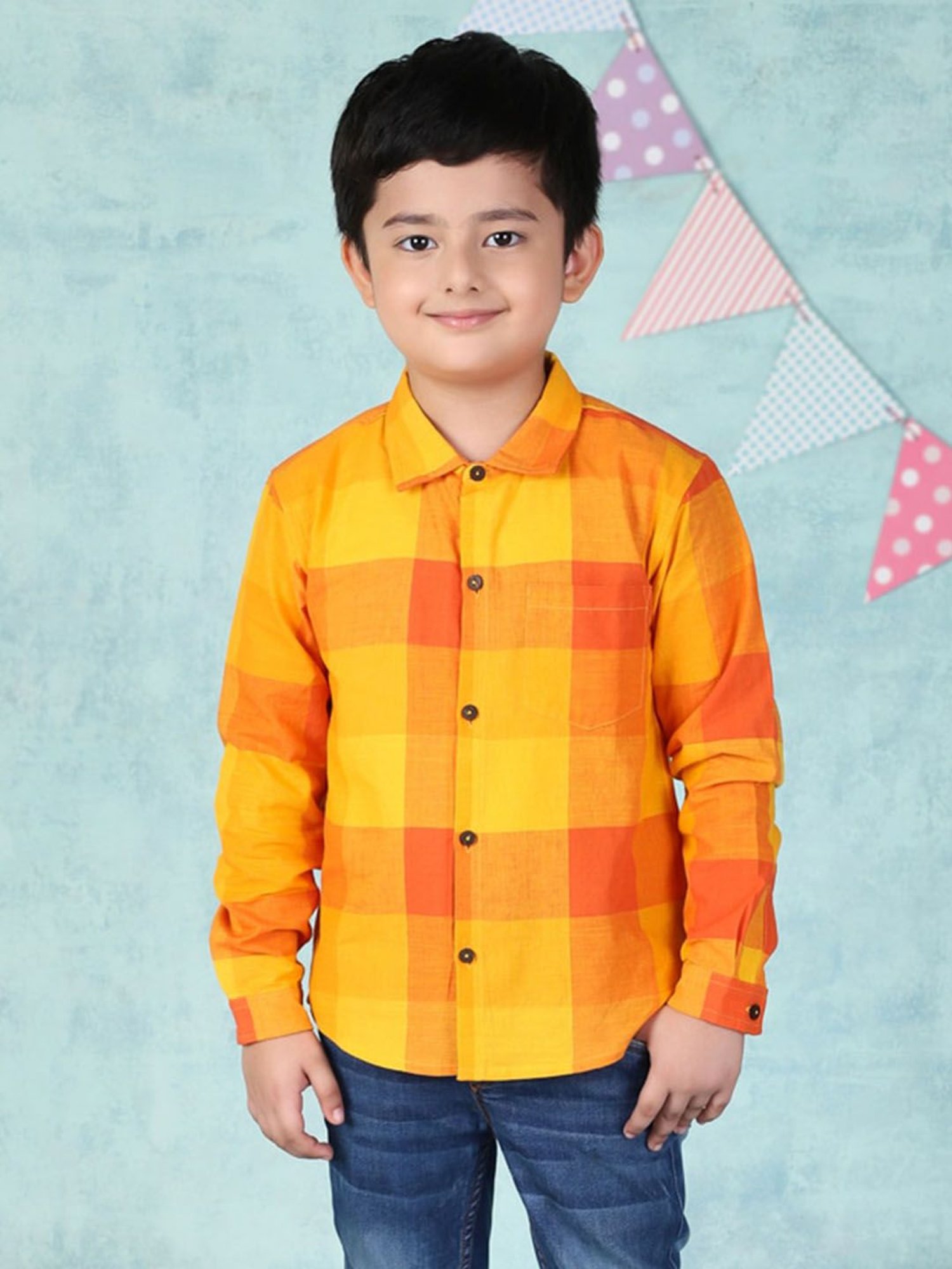 Fabindia Kids Yellow & Orange Checks Shirt