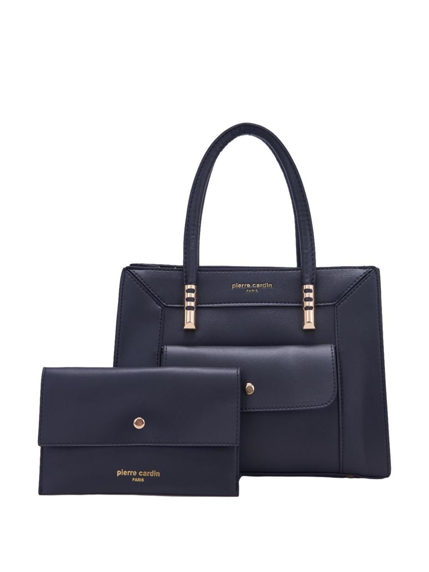 Pierre Cardin Black Solid Satchel Handbag