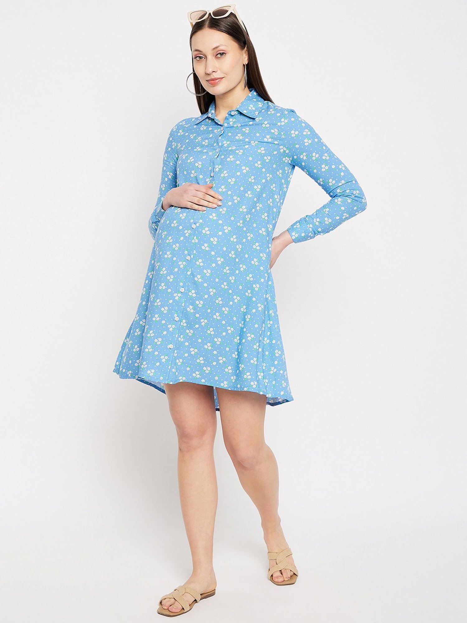 Hypernation Blue Floral Print Maternity Dress