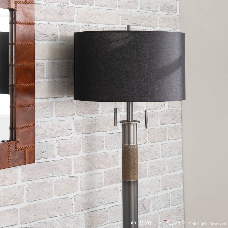 Trophy Industrial Floor Lamp with Gun Metal Linen Shade Black (Includes LED Light Bulb) - LumiSource