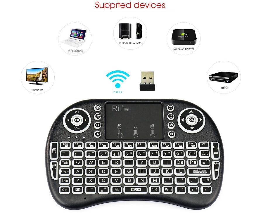 Rii i8s 2.4GHz Mini Wireless Keyboard with Touchpad Mouse, LED Backlit