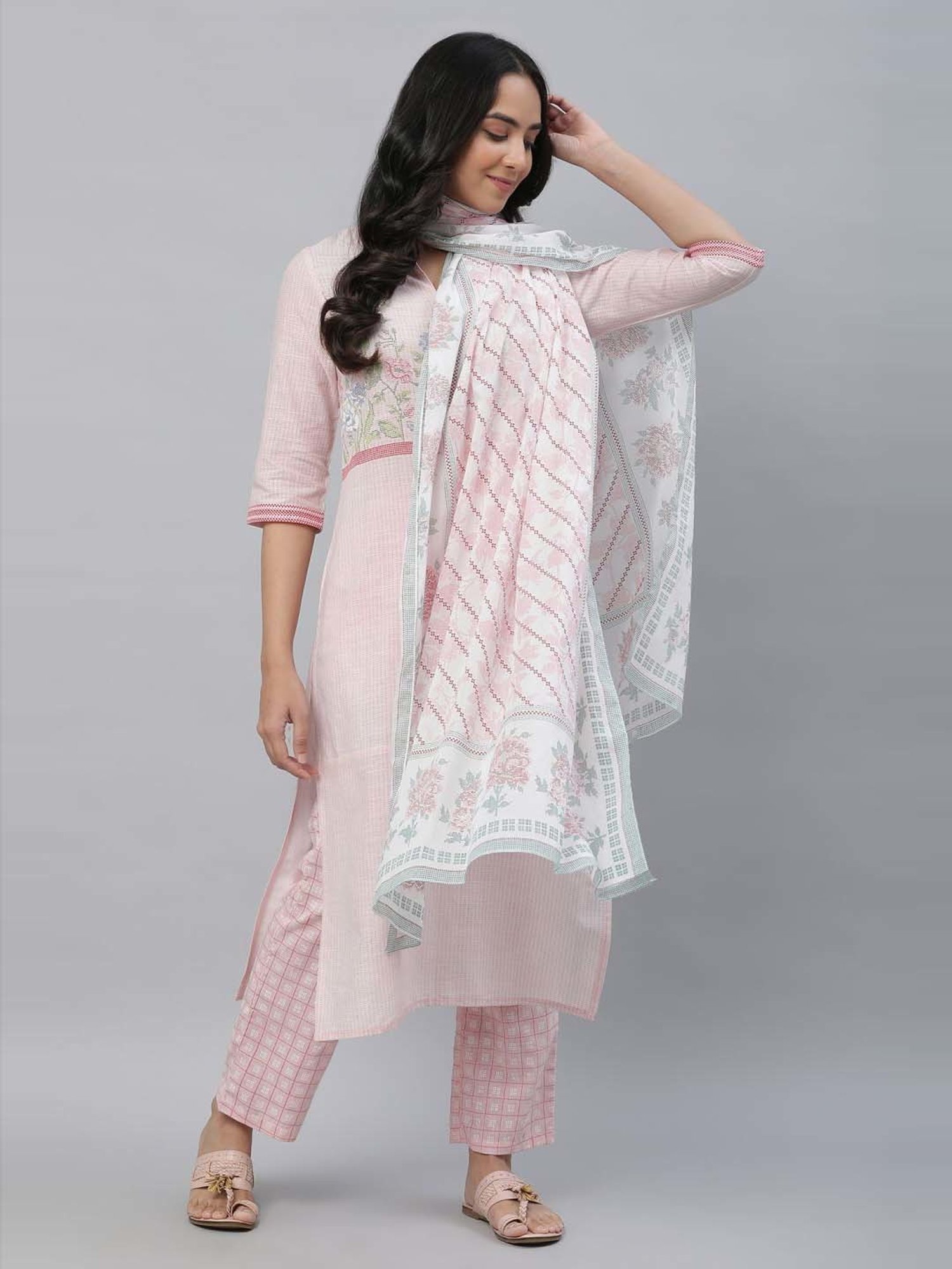 Aurelia Pink Cotton Printed Dupatta