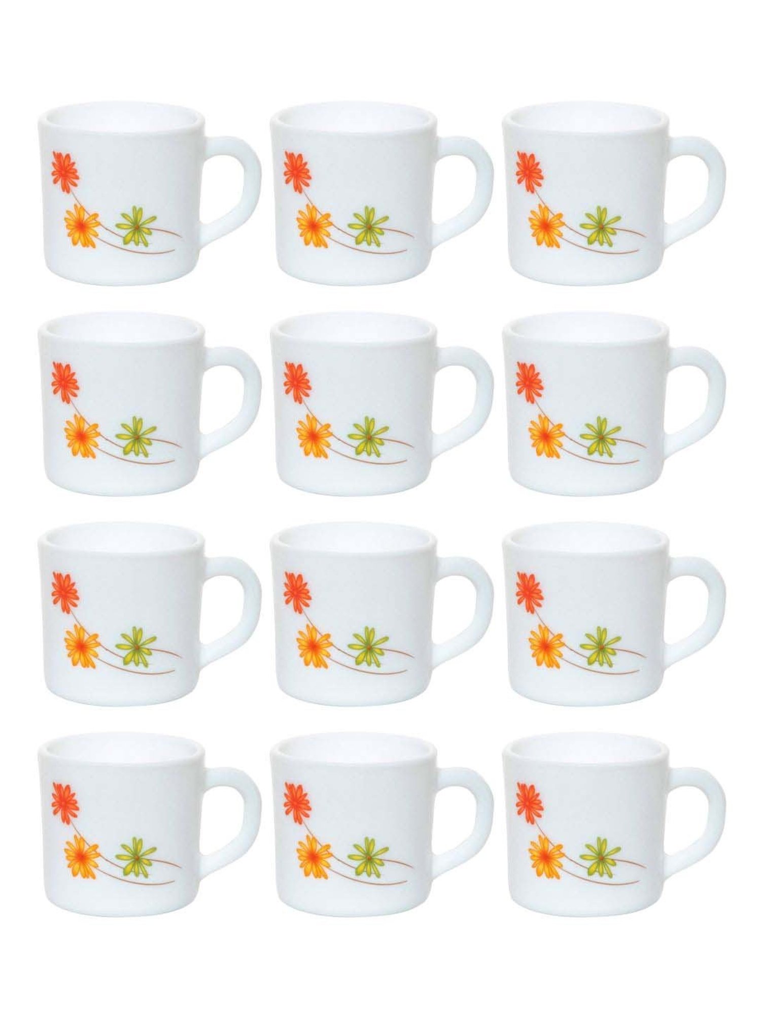 Cello Dazzle Stella White & Orange Glass Coffee Mug (0.18 L) - Set of 12
