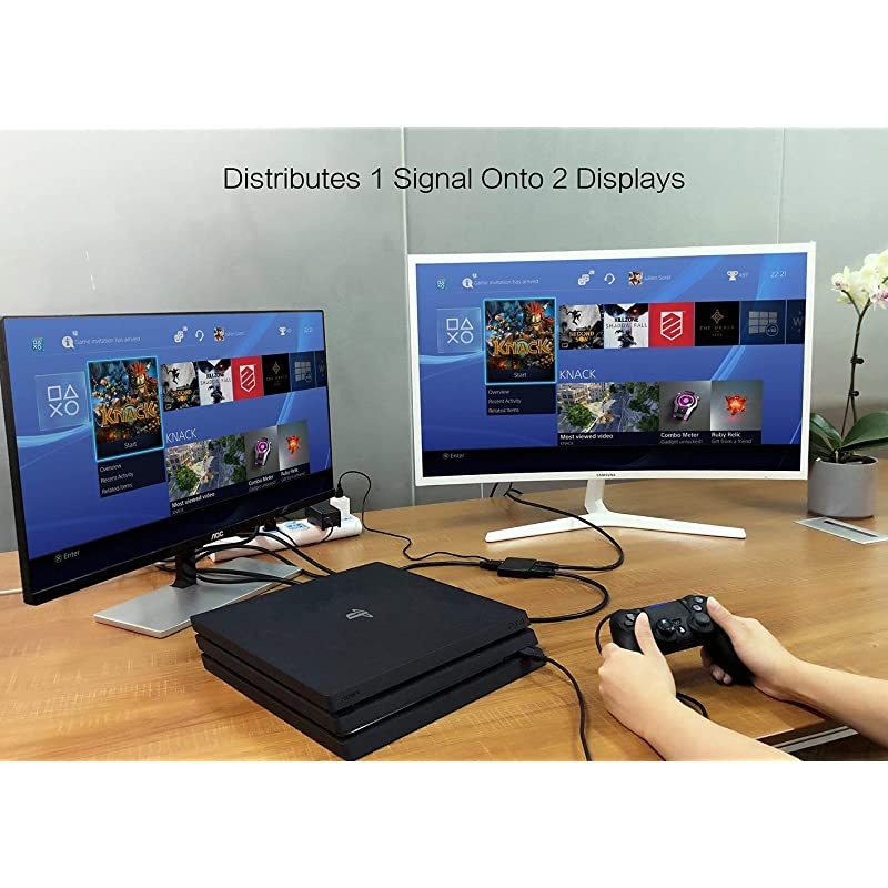 4K HDMI Splitter 1x2, Ultra Thin 1 Input 2 Output HDMI Switcher Box Support 4K@30Hz, 1080p@60Hz, 3D, 2160p for PS4, Xbox, Apple Tv and More