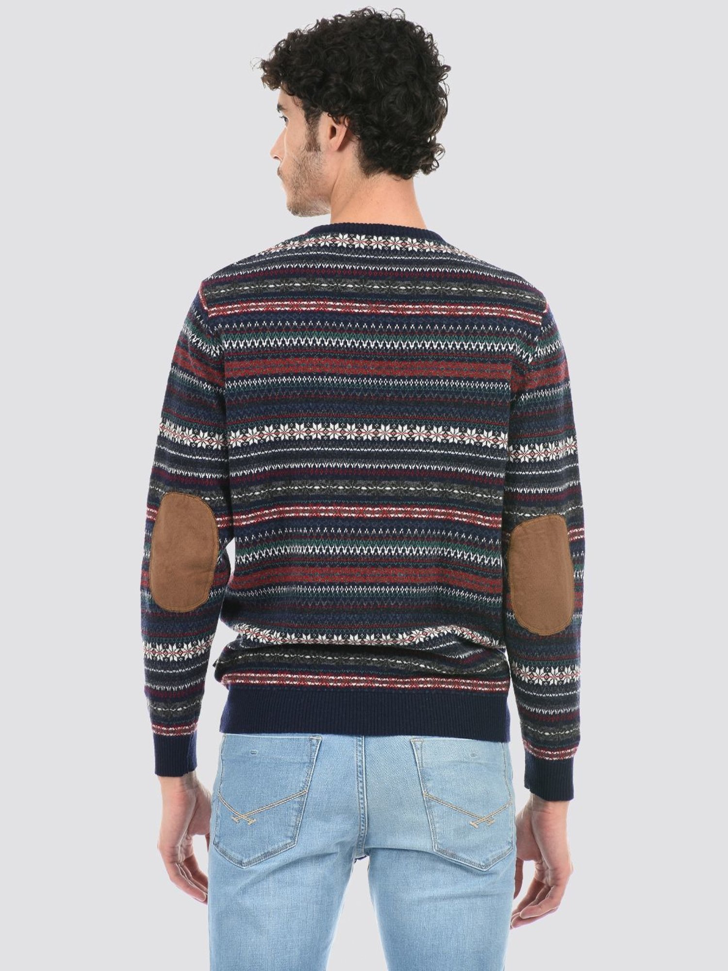 London Fog Navy Blue Regular Fit Self Pattern Sweater